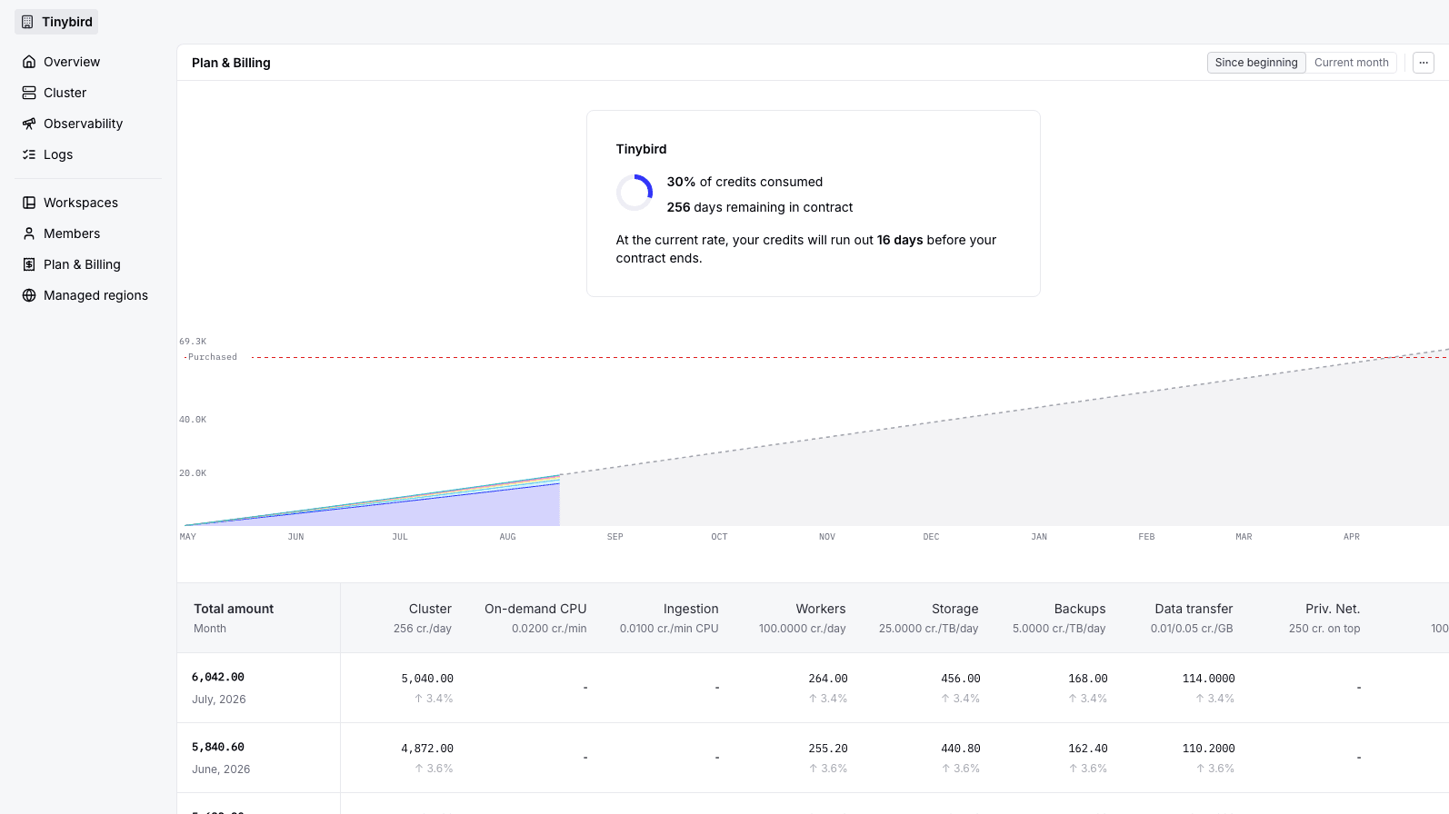 Enterprise plan credit consumption and infrastructure usage