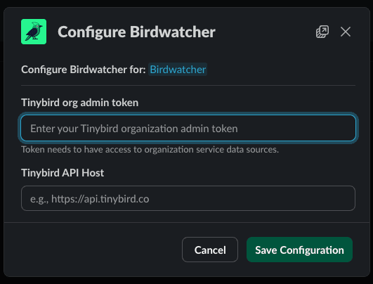 Birdwatcher Slack config