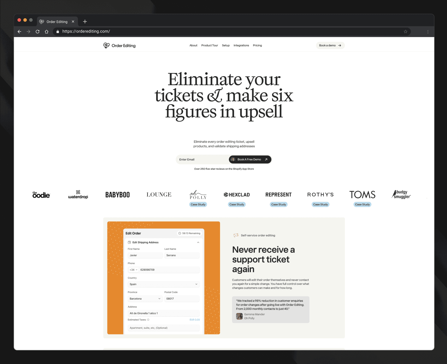 Order Editing dashboard