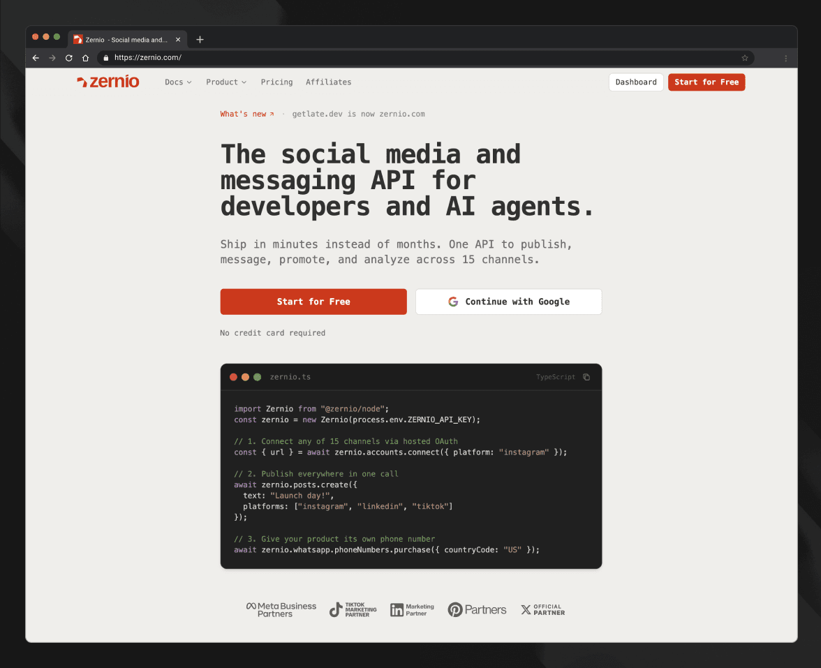 Zernio public website