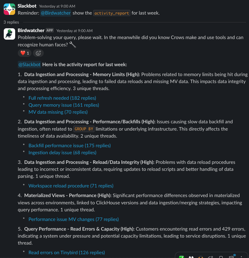 Plain product feedback loop Slack thread