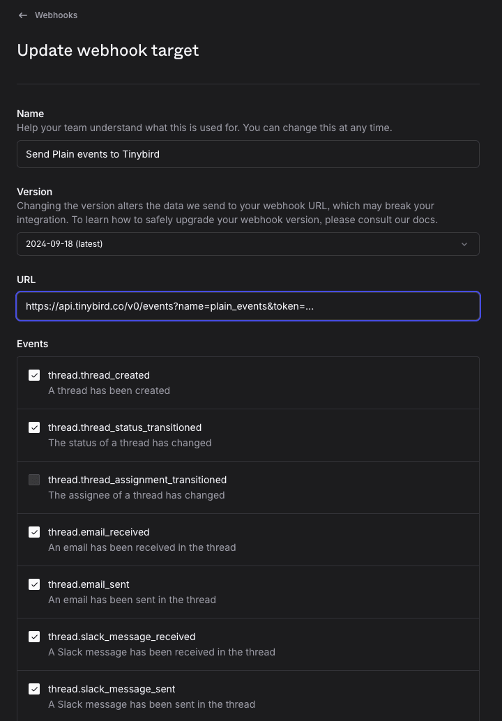 Plain webhook configuration