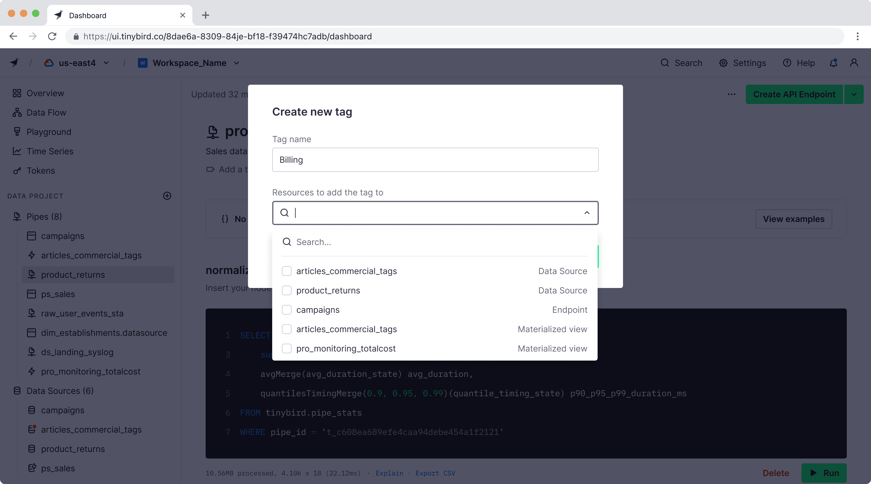 Tags and filtering interface for Pipes and Data Sources