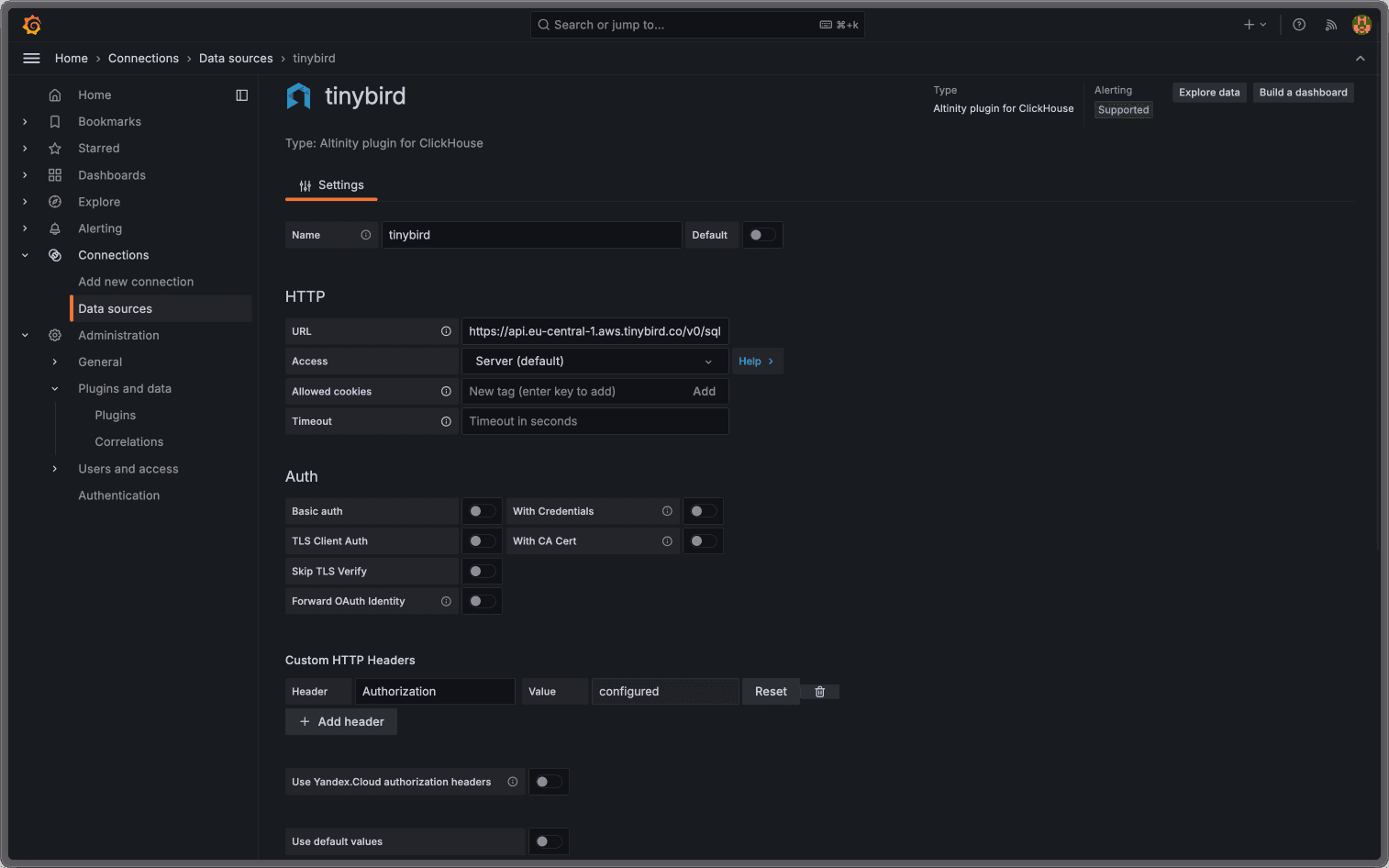 Altinity plugin configuration